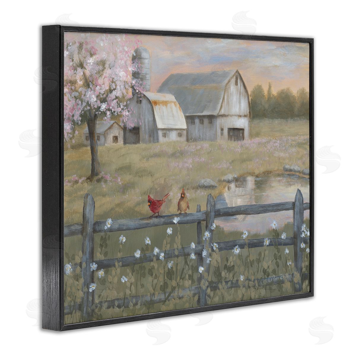 Blossoming Trees Country Farm Black Frame Print Wall Art, Home Decor by Pam Britton