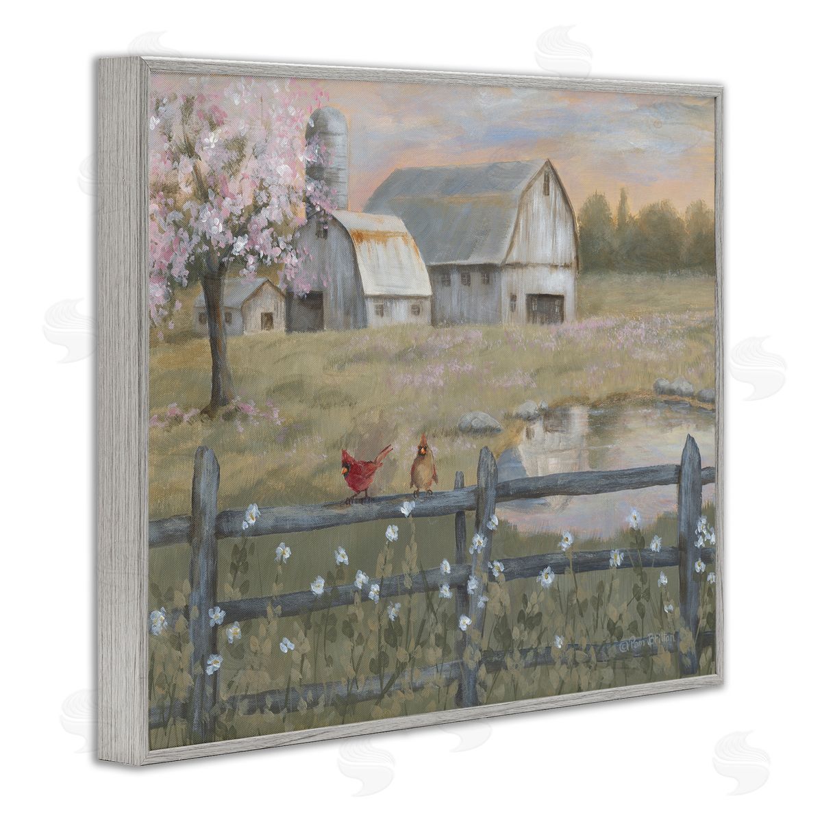 Blossoming Trees Country Farm Grey Frame Print Wall Art, Home Decor by Pam Britton
