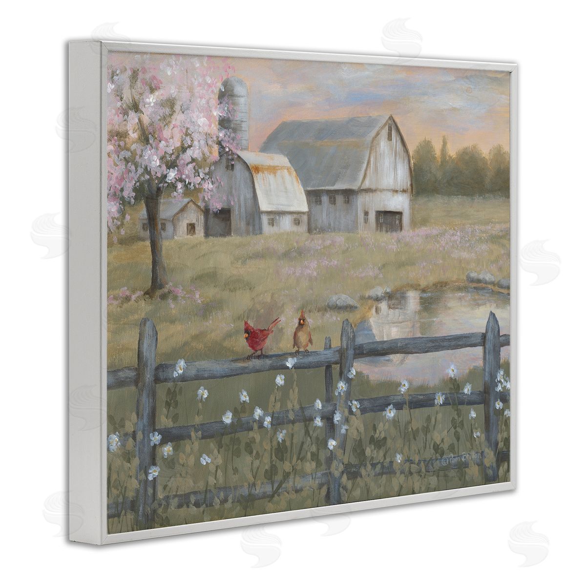 Blossoming Trees Country Farm White Frame Print Wall Art, Home Decor by Pam Britton