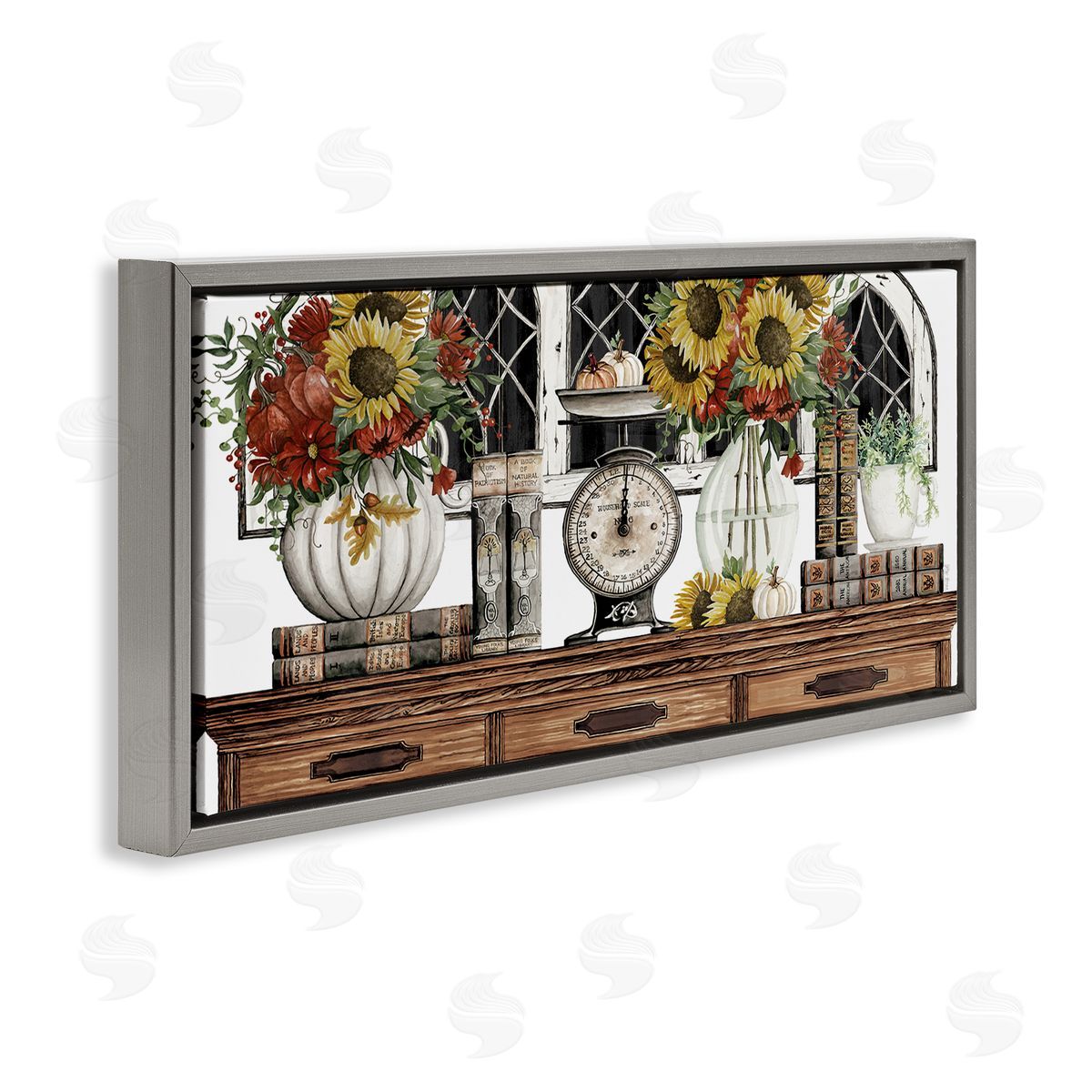 Cindy Jacobs Sunflowers Atop Antique Furniture Vintage Scale Books