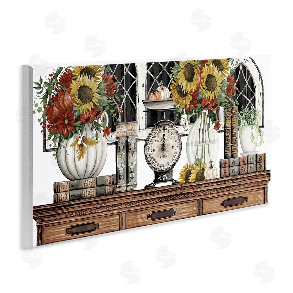 Cindy Jacobs Sunflowers Atop Antique Furniture Vintage Scale Books