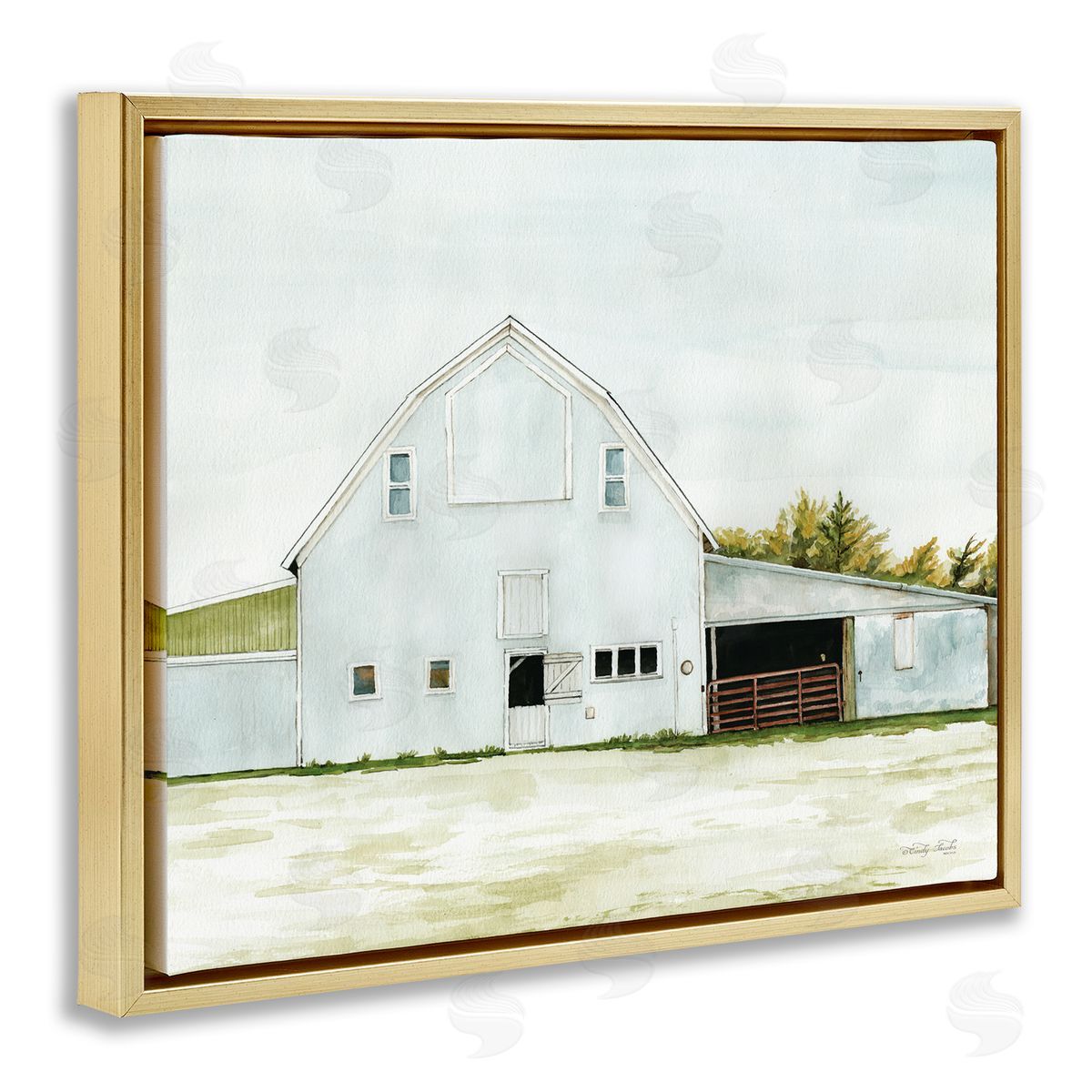 Cindy Jacobs Countryside Barn Rural Farmland Field Landscape  Gold Floating Frame Canvas Wall Art Print
