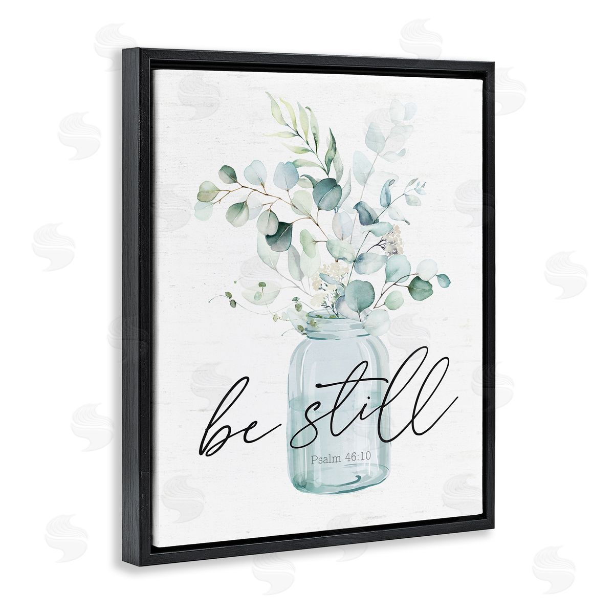 Lettered and Lined Be Still Spiritual Botanical Plants Farmhouse Bouquet  Black Floating Frame Canvas Wall Art Print