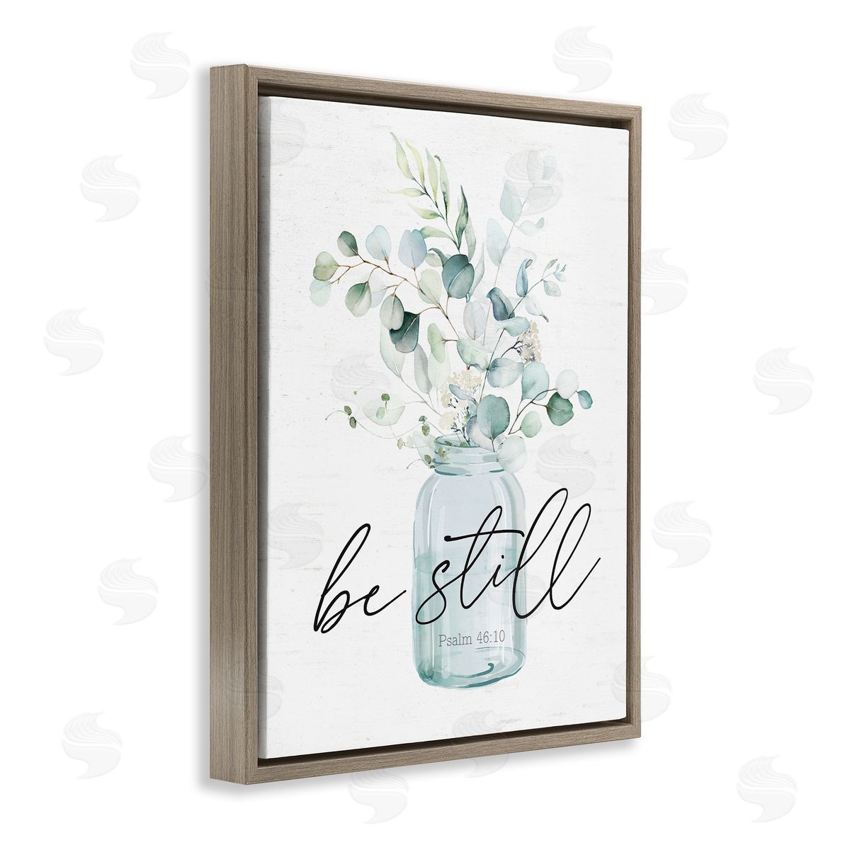 Lettered and Lined Be Still Spiritual Botanical Plants Farmhouse Bouquet  Brown Floating Frame Canvas Wall Art Print