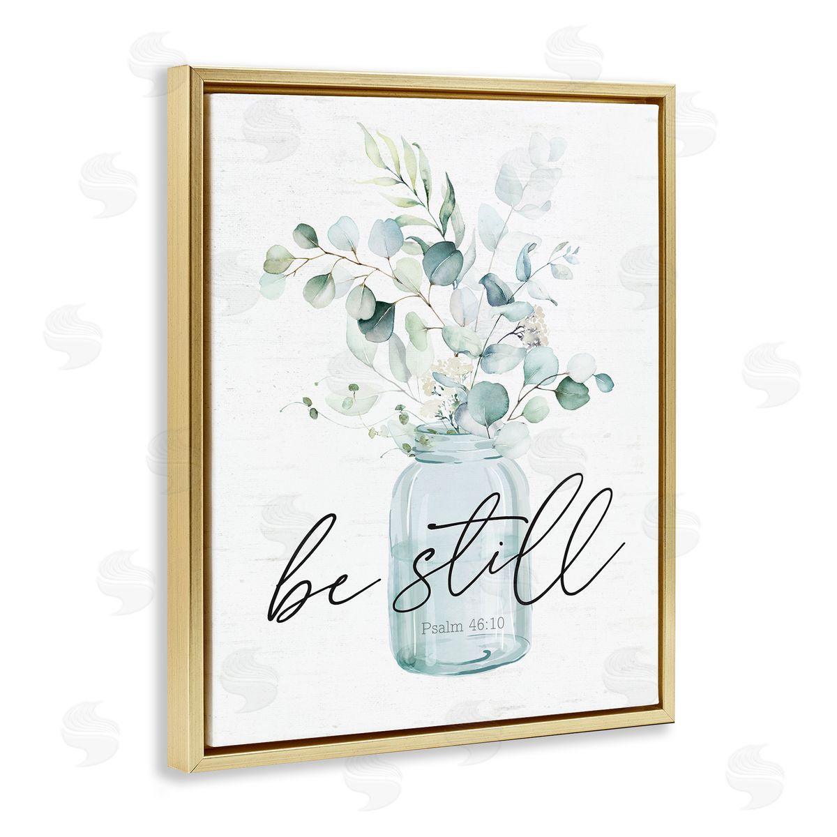 Lettered and Lined Be Still Spiritual Botanical Plants Farmhouse Bouquet  Gold Floating Frame Canvas Wall Art Print