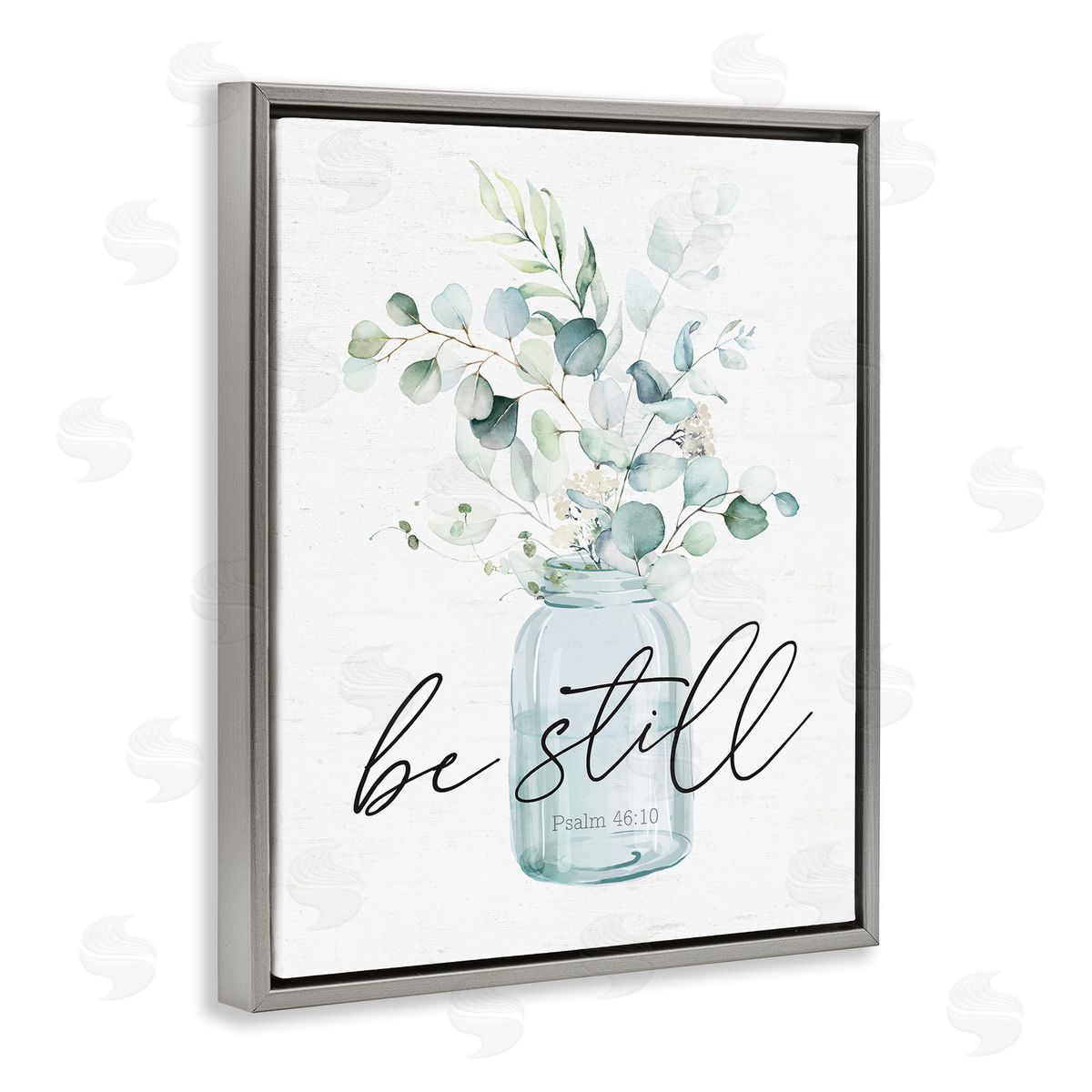 Lettered and Lined Be Still Spiritual Botanical Plants Farmhouse Bouquet  Gray Floating Frame Canvas Wall Art Print