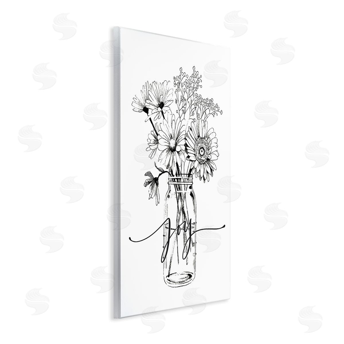 Lettered and Lined Joy Text Daisies Bouquet Detailed Line Wall Plaque Art Print