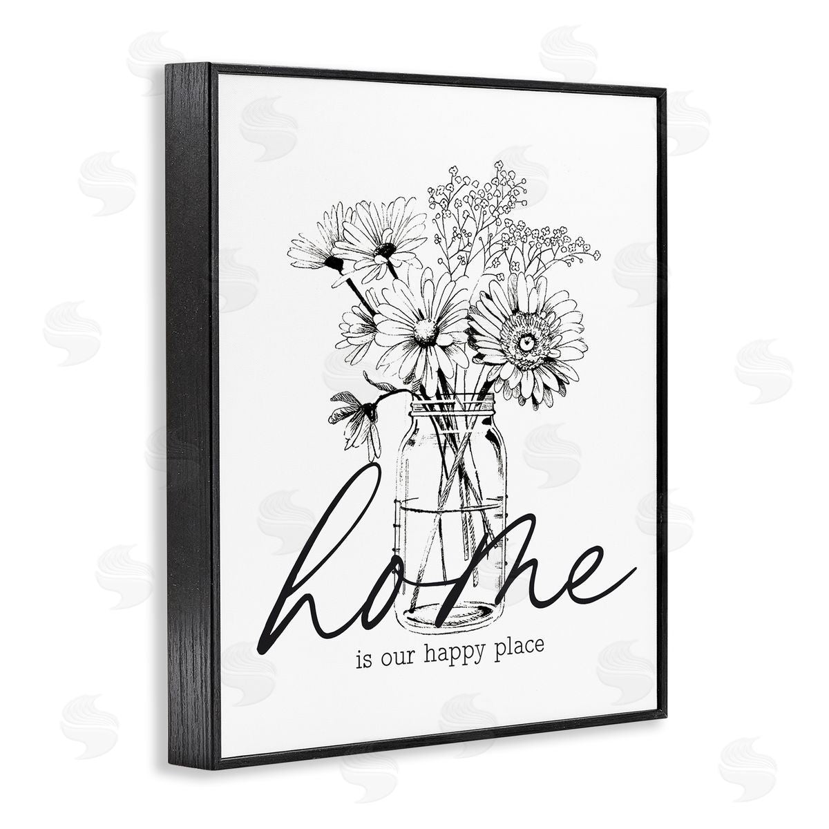 Lettered and Lined Home Happy Place Flower Blossoms Jar Bouquet  Black Framed Giclee Wall Art Print