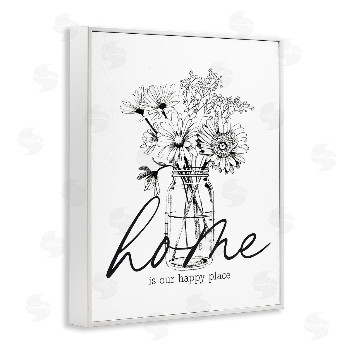 Lettered and Lined Home Happy Place Flower Blossoms Jar Bouquet  White Framed Giclee Wall Art Print