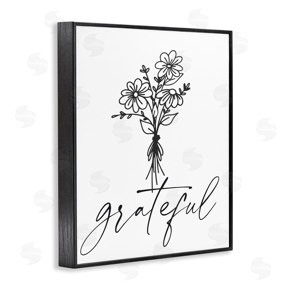 Lettered and Lined Grateful Casual Script Calligraphy Floral Daisies Bouquet Black Framed Giclee Wall Art Print