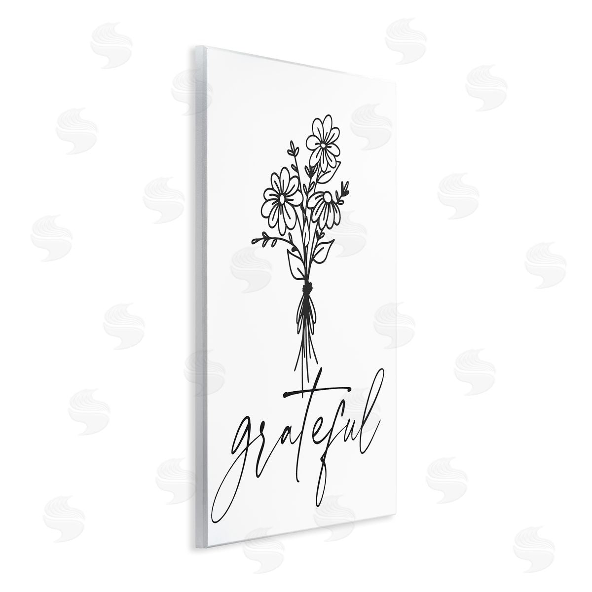 Lettered and Lined Grateful Casual Script Calligraphy Floral Daisies Bouquet Wall Plaque Art Print