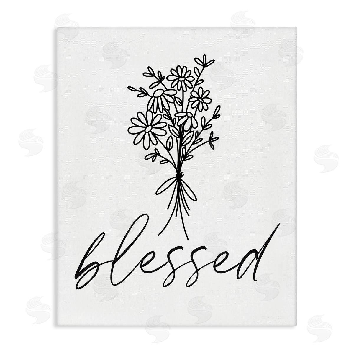 Lettered and Lined Cheerful Daisy Flowers Botanical Arrangement Blessed Script Stretched Canvas Wall Art Print