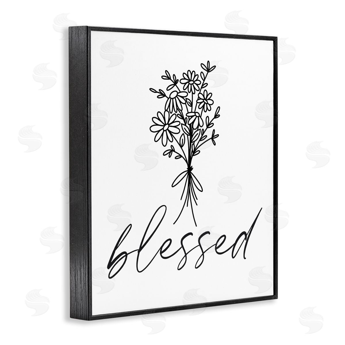 Lettered and Lined Cheerful Daisy Flowers Botanical Arrangement Blessed Script Black Framed Giclee Wall Art Print