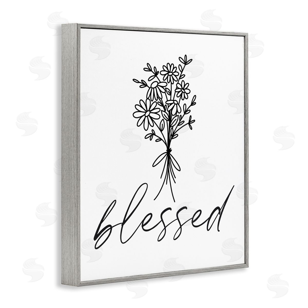 Lettered and Lined Cheerful Daisy Flowers Botanical Arrangement Blessed Script Gray Framed Giclee Wall Art Print