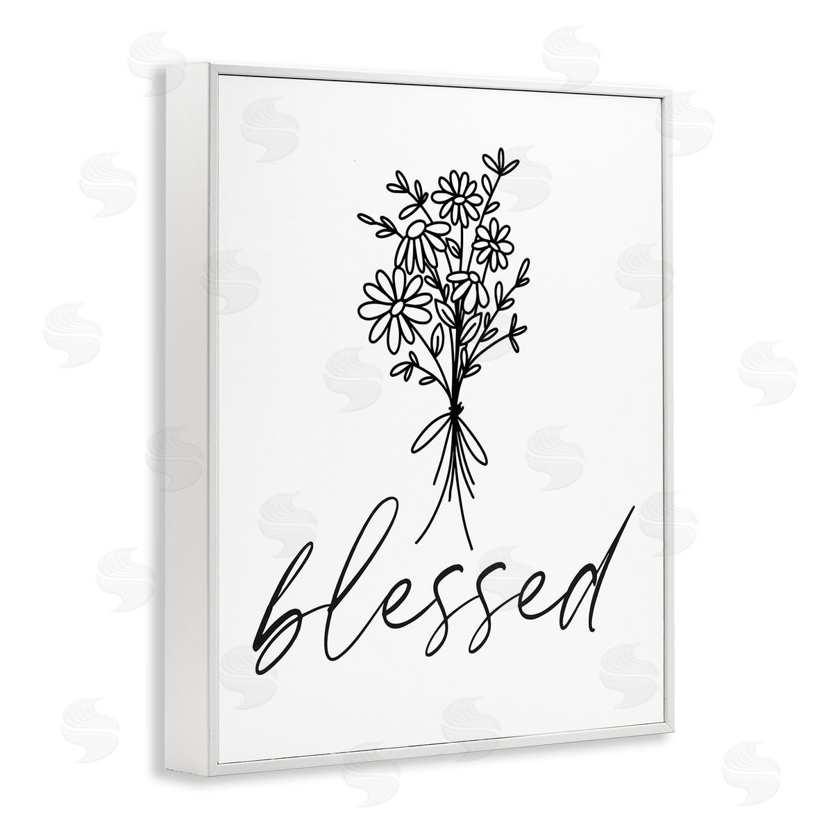 Lettered and Lined Cheerful Daisy Flowers Botanical Arrangement Blessed Script White Framed Giclee Wall Art Print