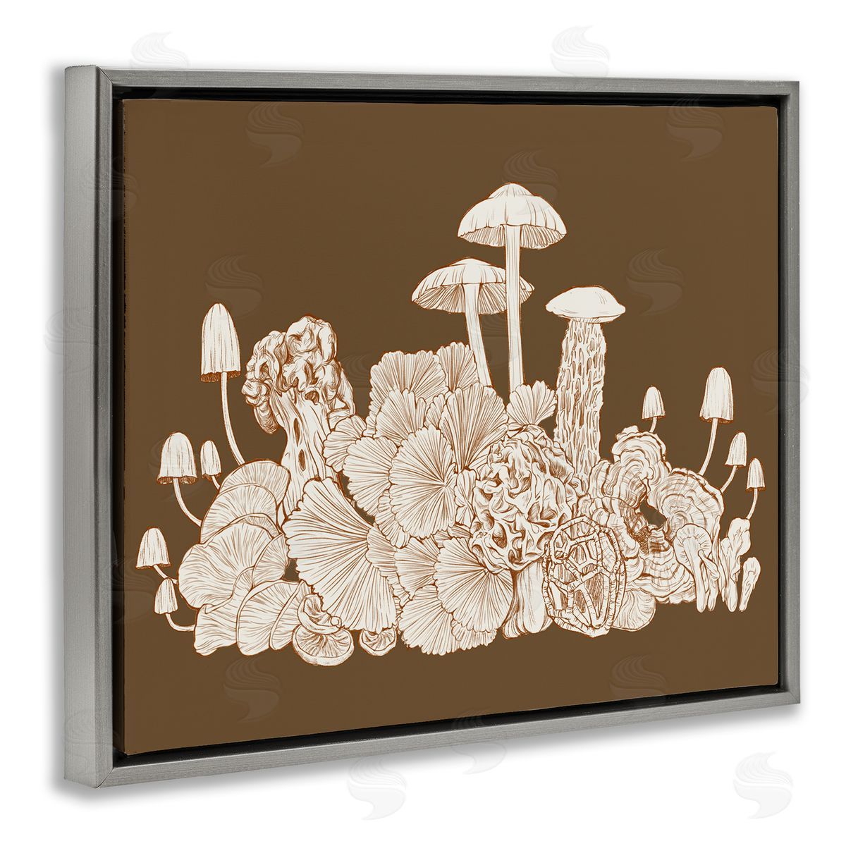 Ziwei Li Detailed Mushrooms Cottage Neutrals Wildlife Plants Gray Floating Frame Canvas Wall Art Print