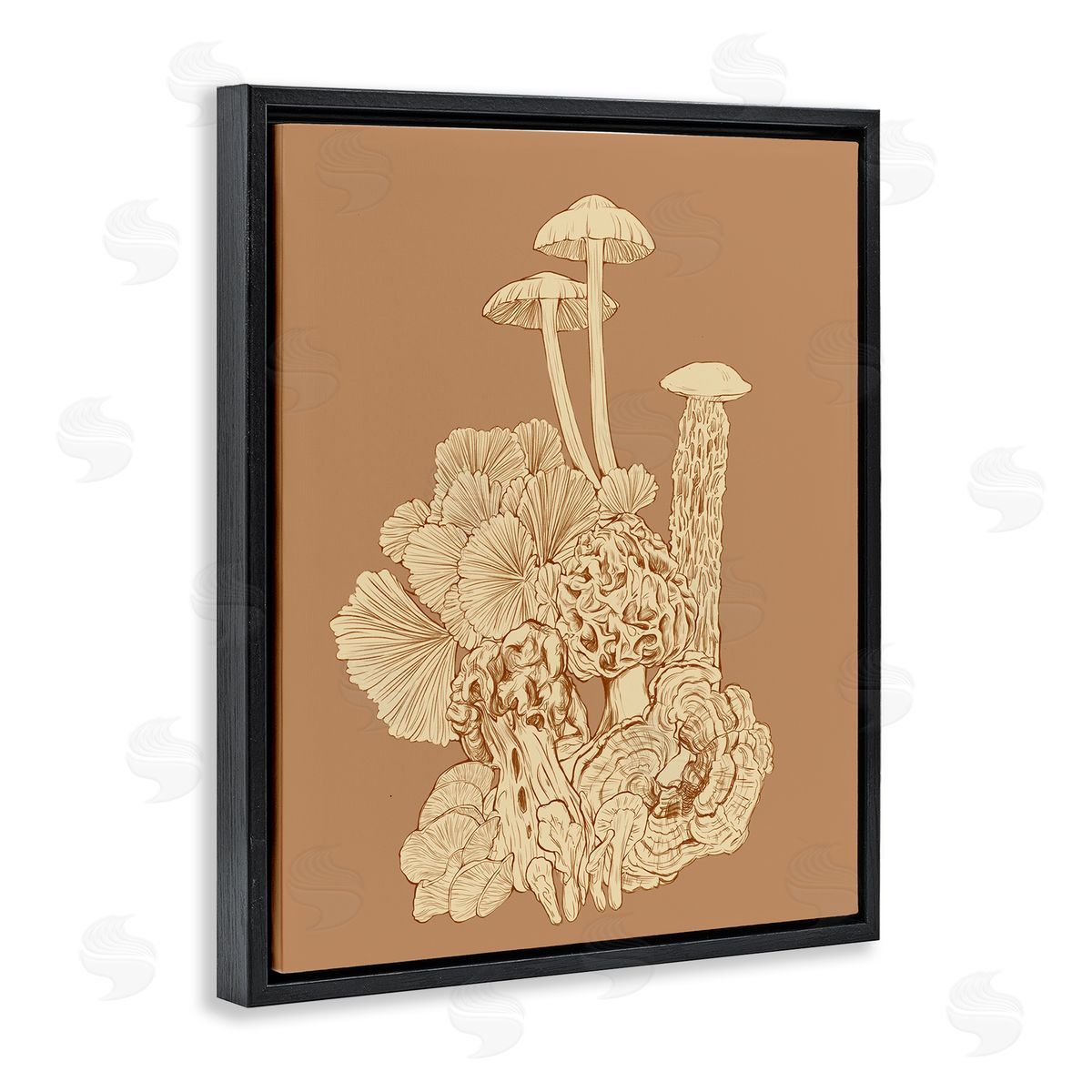 Ziwei Li Detailed Mushrooms Forest Flora Nature Plants Arrangement Black Floating Frame Canvas Wall Art Print