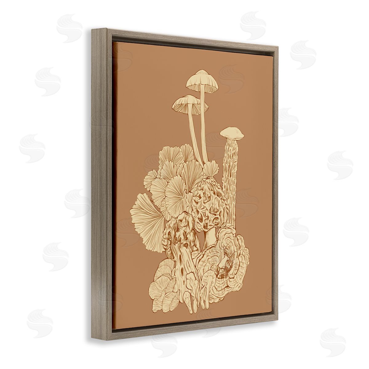 Ziwei Li Detailed Mushrooms Forest Flora Nature Plants Arrangement Brown Floating Frame Canvas Wall Art Print
