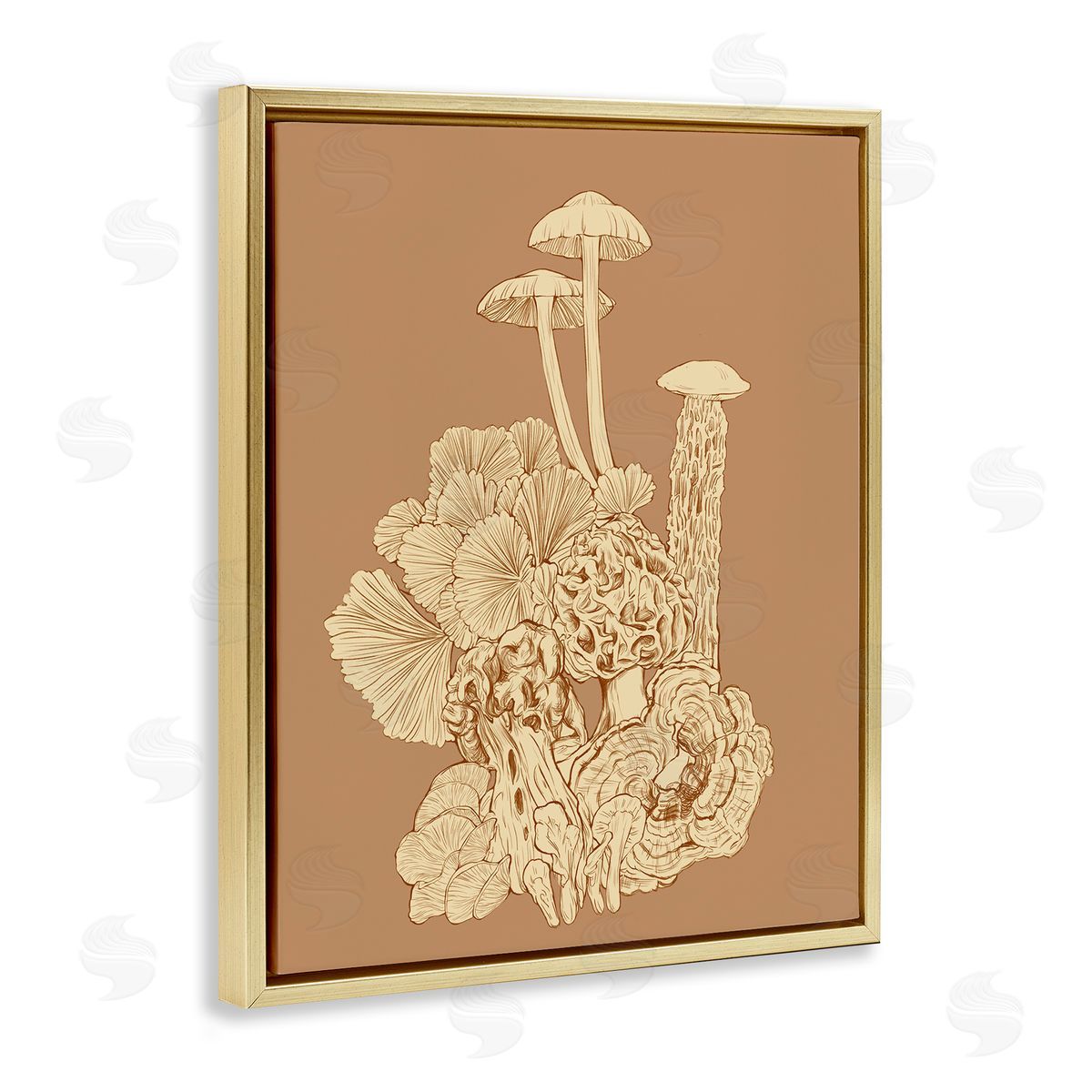 Ziwei Li Detailed Mushrooms Forest Flora Nature Plants Arrangement Gold Floating Frame Canvas Wall Art Print