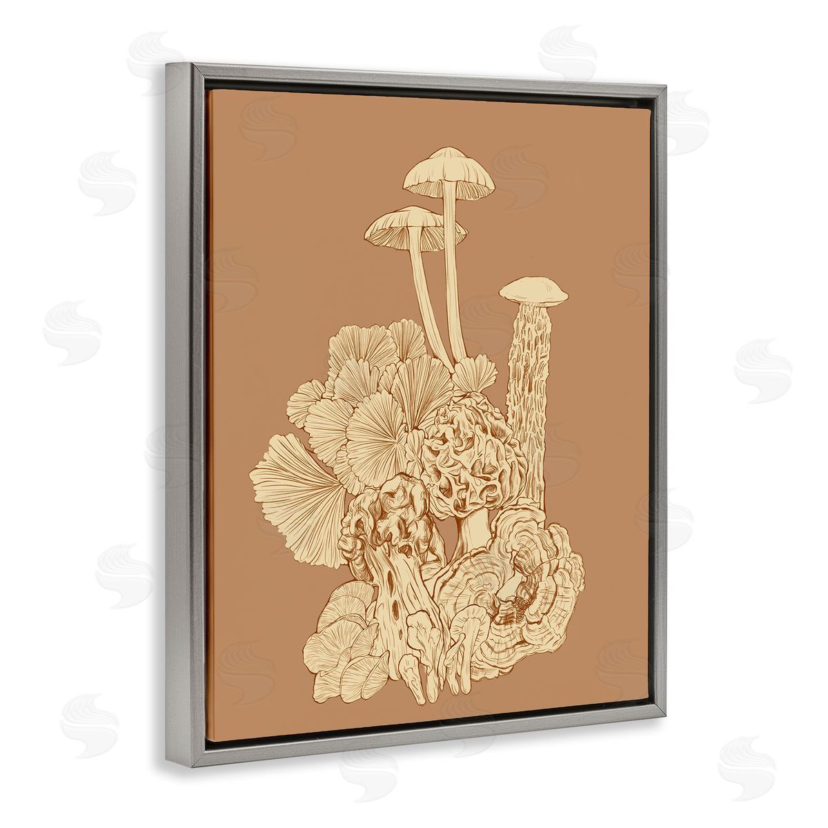 Ziwei Li Detailed Mushrooms Forest Flora Nature Plants Arrangement Gray Floating Frame Canvas Wall Art Print