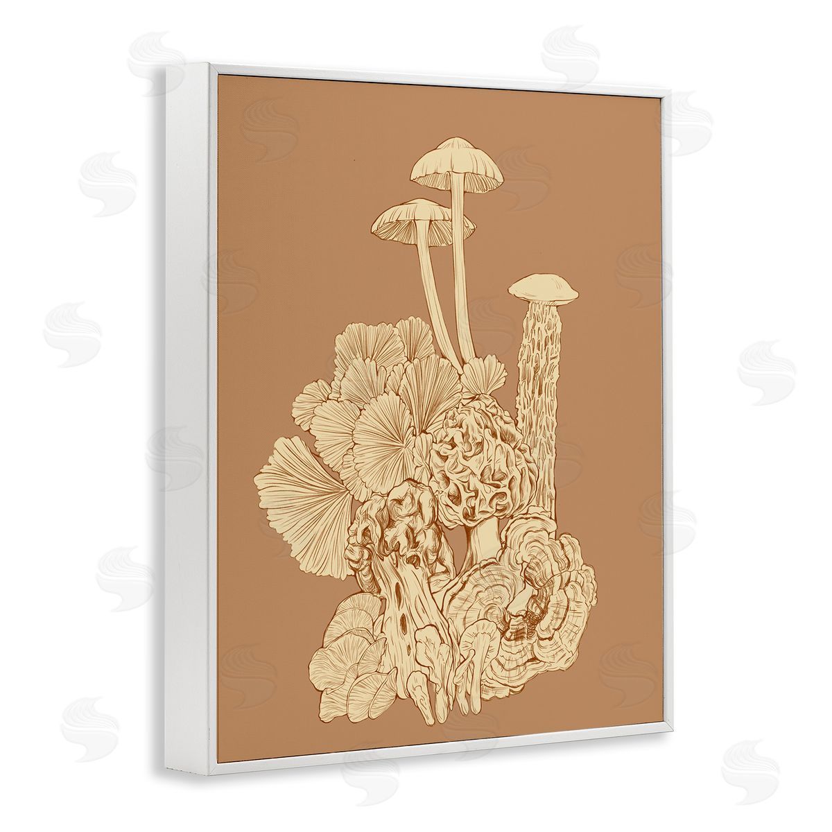 Ziwei Li Detailed Mushrooms Forest Flora Nature Plants Arrangement White Framed Giclee Wall Art Print
