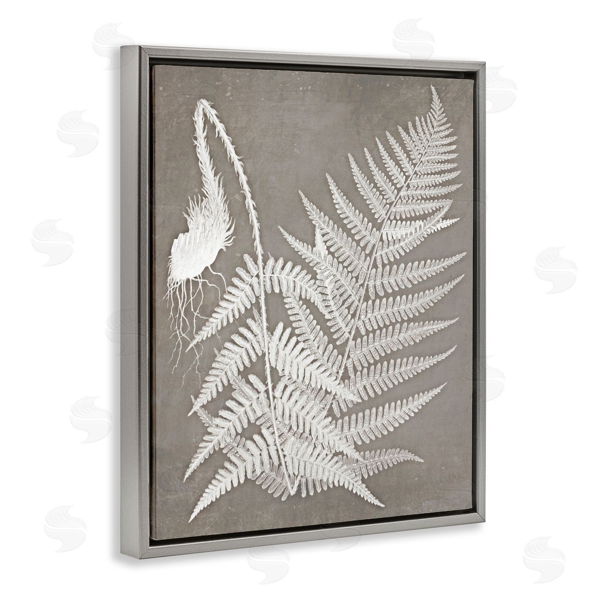 Graffitee Studios Layered Botanicals Fern Leaves Nature Vegetation  Gray Floating Frame Canvas Wall Art Print