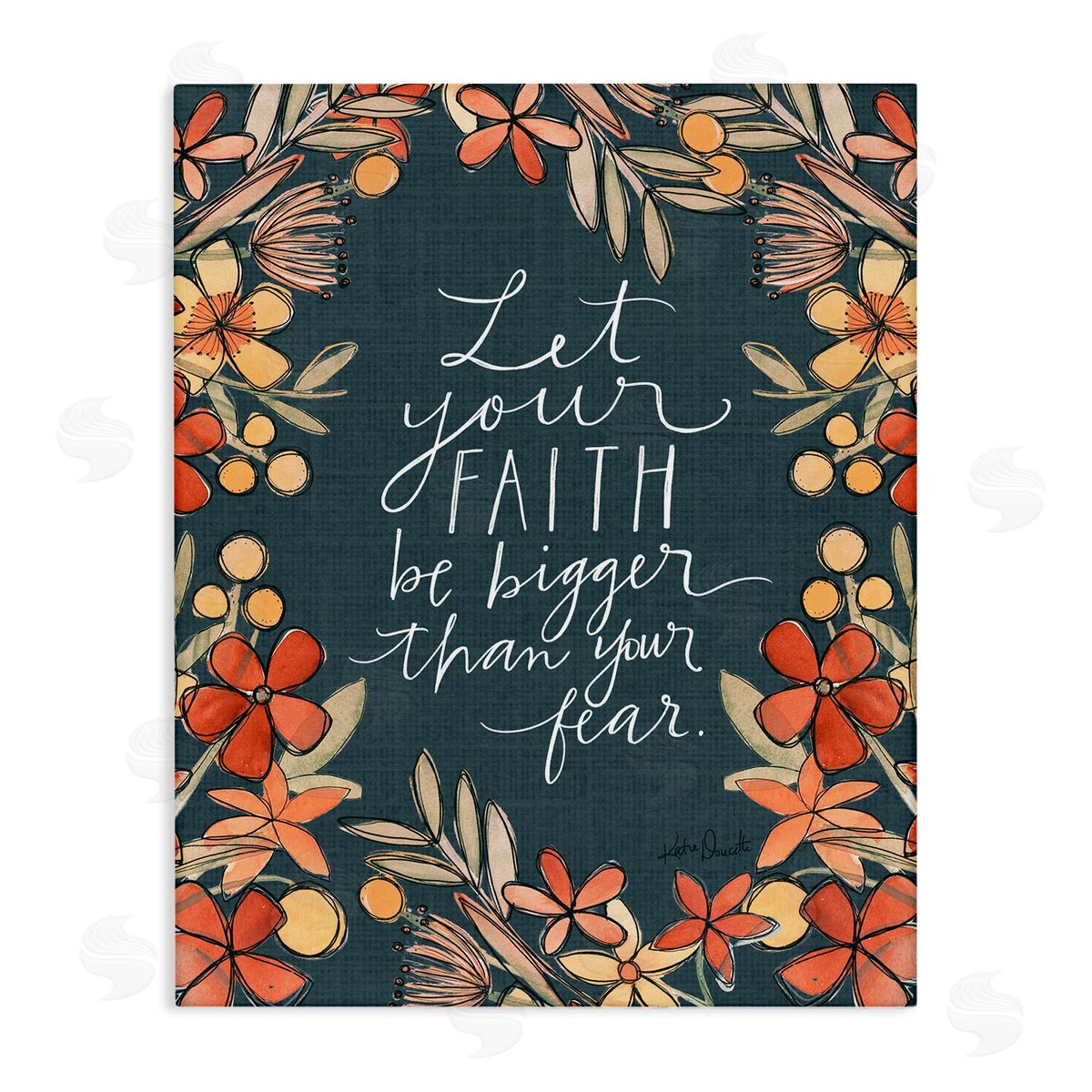 Katie Doucette Faith Over Fear Religious Calligraphy Patterned Floral   Stretched Canvas Wall Art Print