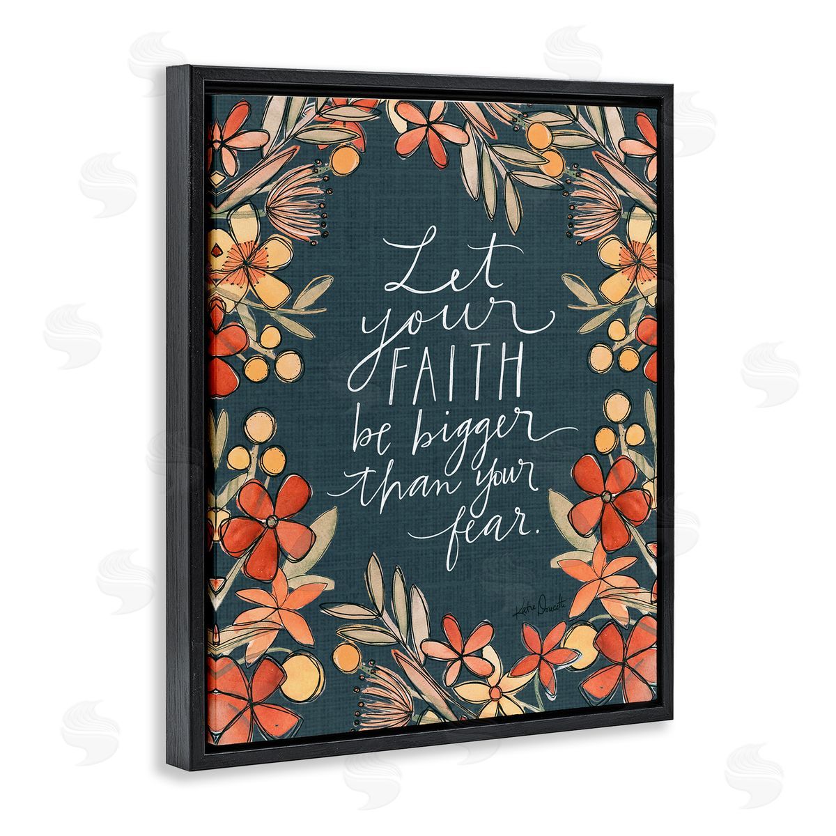 Katie Doucette Faith Over Fear Religious Calligraphy Patterned Floral   Black Floating Frame Canvas Wall Art Print