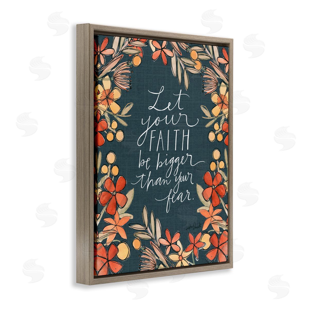Katie Doucette Faith Over Fear Religious Calligraphy Patterned Floral   Brown Floating Frame Canvas Wall Art Print