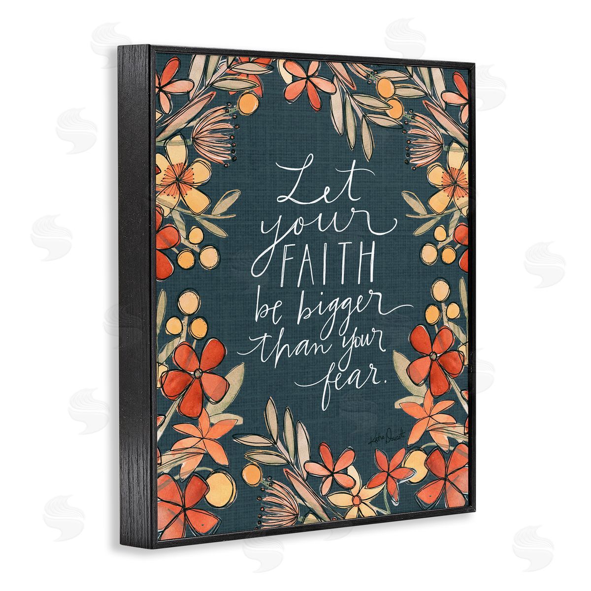 Katie Doucette Faith Over Fear Religious Calligraphy Patterned Floral   Black Framed Giclee Wall Art Print