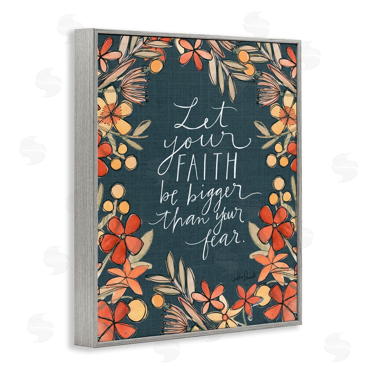 Katie Doucette Faith Over Fear Religious Calligraphy Patterned Floral   Gray Framed Giclee Wall Art Print