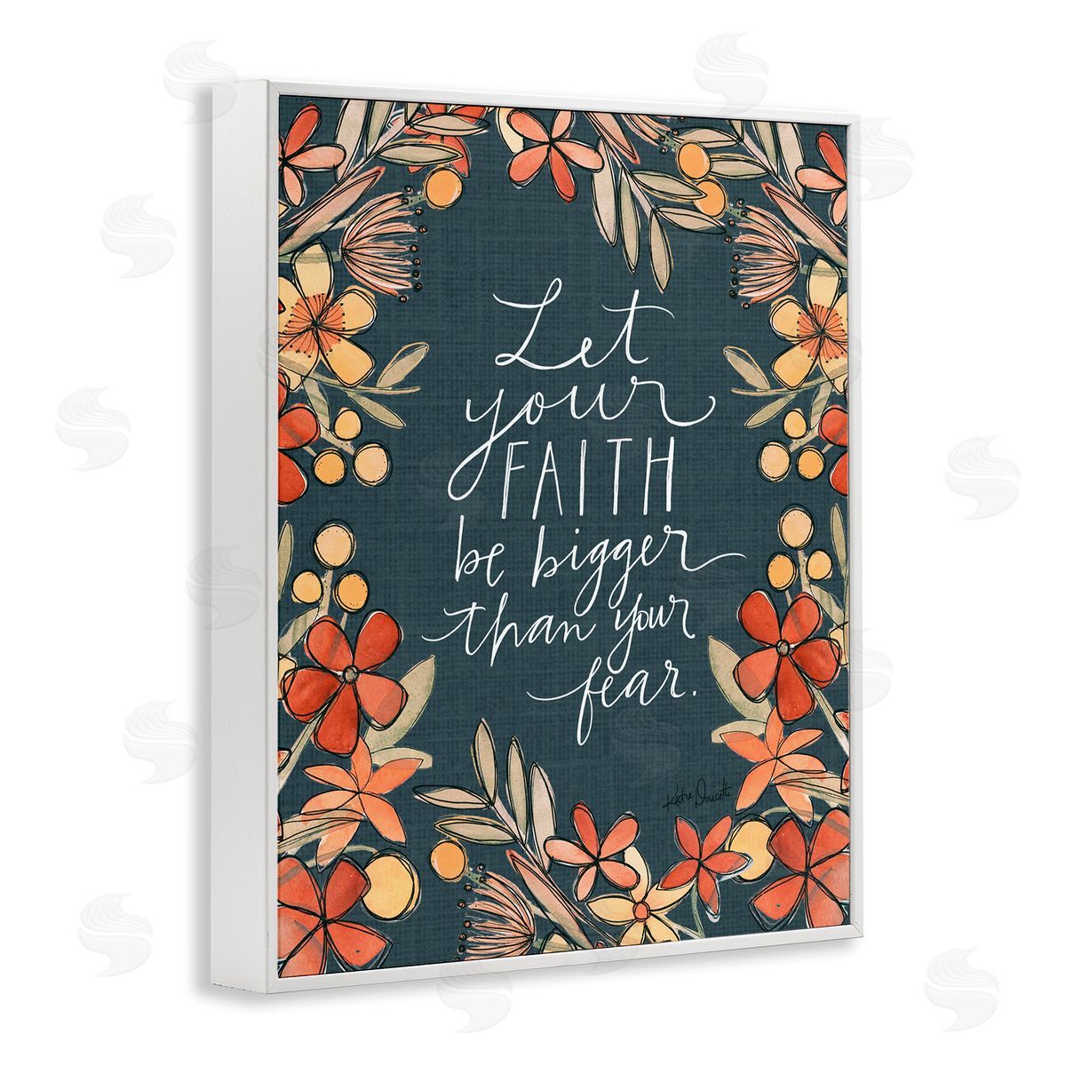 Katie Doucette Faith Over Fear Religious Calligraphy Patterned Floral   White Framed Giclee Wall Art Print