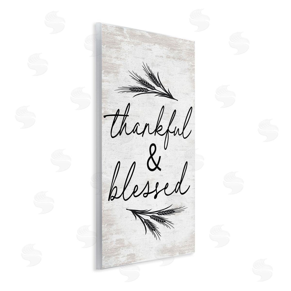 Lettered and Lined Thankful & Blessed Rustic Wheat Sprig  Wall Plaque Art Print
