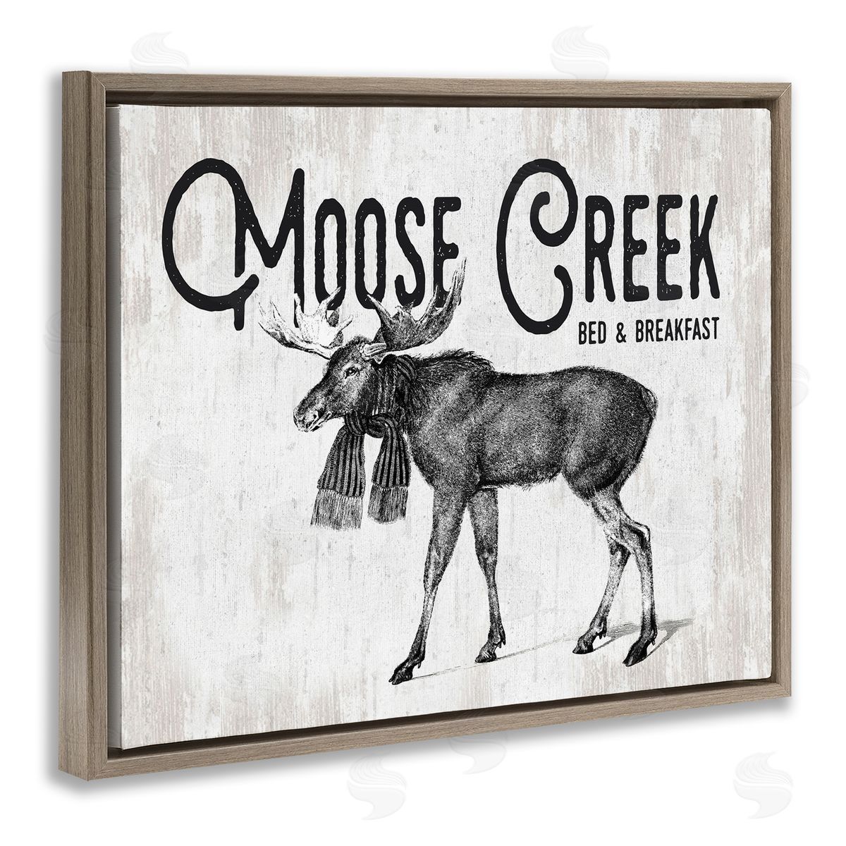 Lettered and Lined Moose Creek Bed & Breakfast Rustic Wearing Scarf  Brown Floating Frame Canvas Wall Art Print