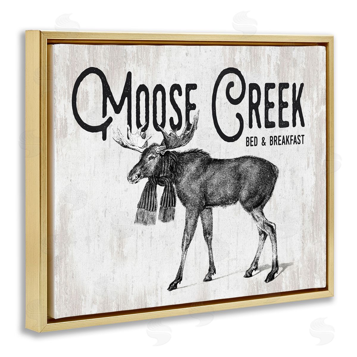 Lettered and Lined Moose Creek Bed & Breakfast Rustic Wearing Scarf  Gold Floating Frame Canvas Wall Art Print