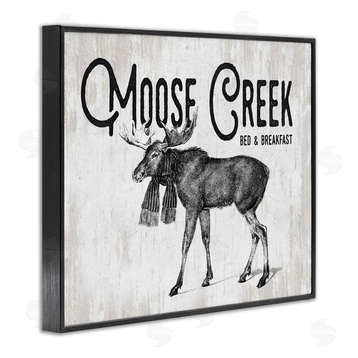 Lettered and Lined Moose Creek Bed & Breakfast Rustic Wearing Scarf  Black Framed Giclee Wall Art Print