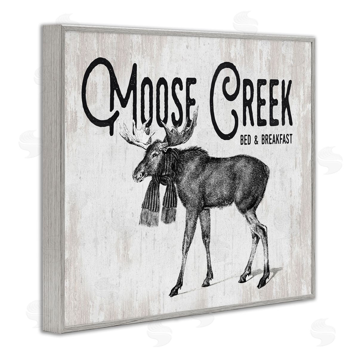 Lettered and Lined Moose Creek Bed & Breakfast Rustic Wearing Scarf  Gray Framed Giclee Wall Art Print