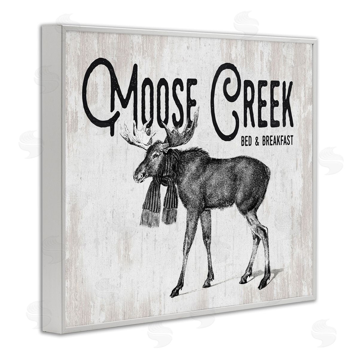 Lettered and Lined Moose Creek Bed & Breakfast Rustic Wearing Scarf  White Framed Giclee Wall Art Print