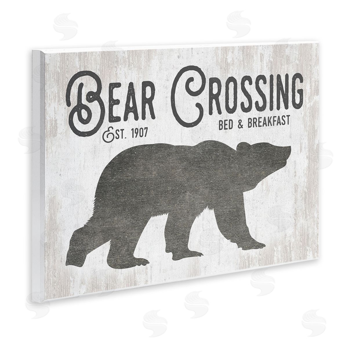 Lettered and Lined Bear Crossing Silhouette Wildlife Rustic Cabin Signage Wall Plaque Art Print