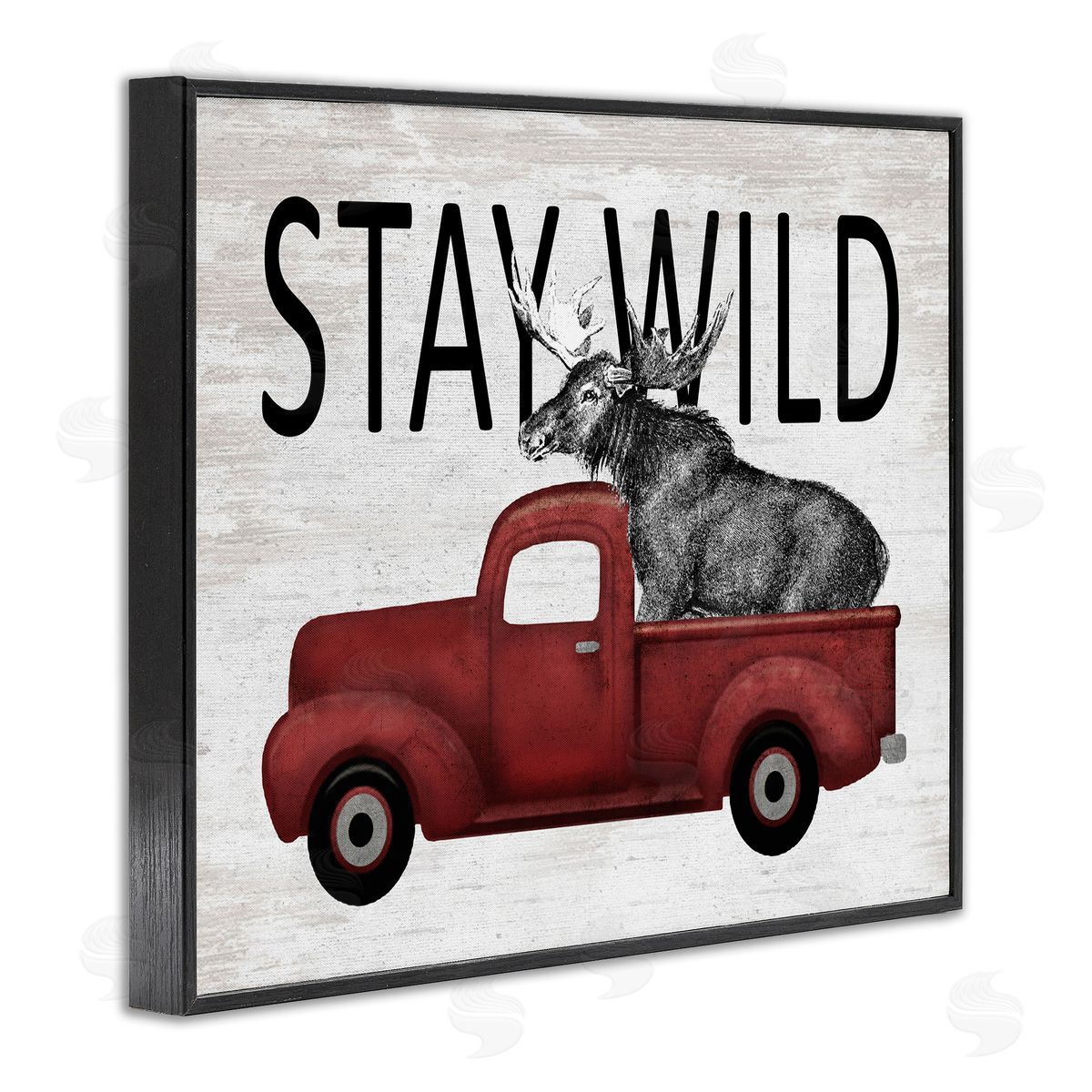 Lettered and Lined Stay Wild Moose Antique Red Pickup Truck Black Framed Giclee Wall Art Print