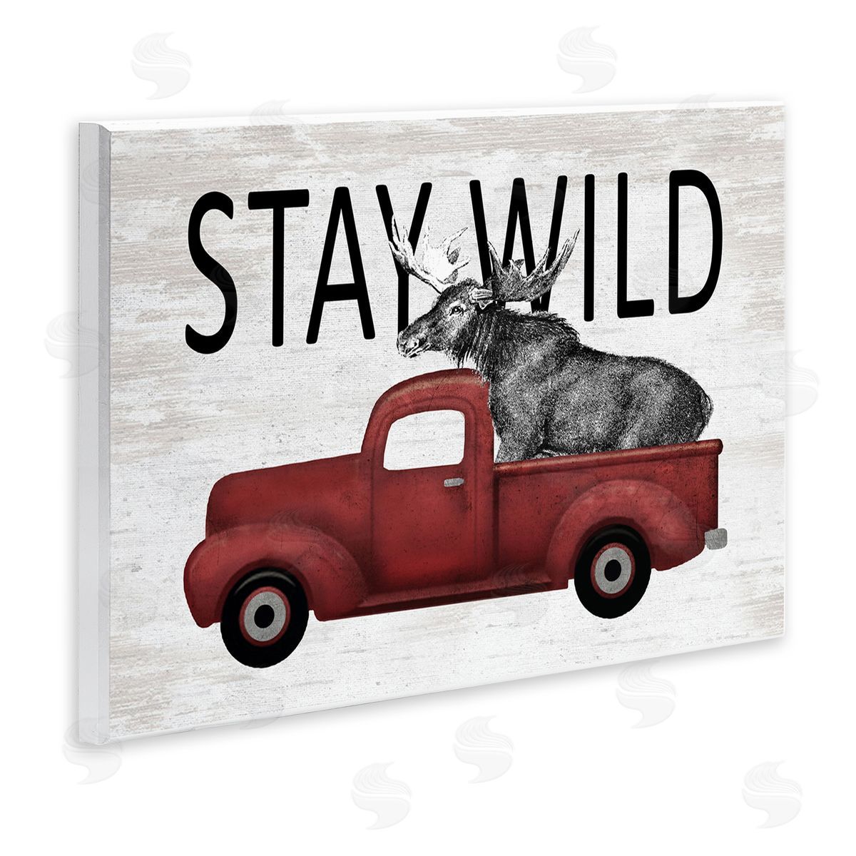 Lettered and Lined Stay Wild Moose Antique Red Pickup Truck Wall Plaque Art Print