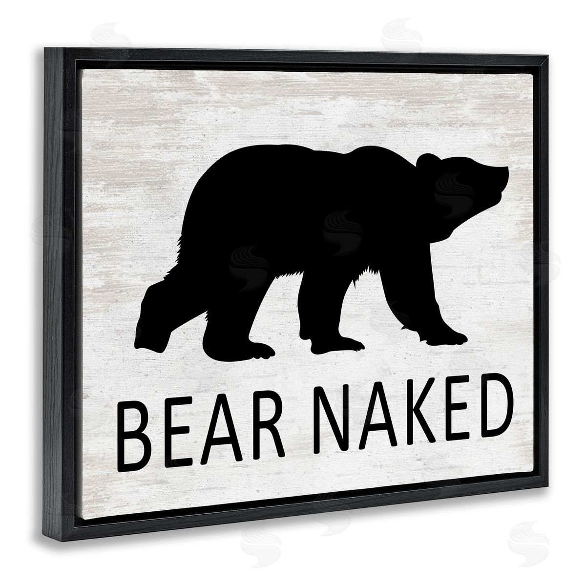 Lettered and Lined Bear Naked Humorous Cabin Typography Silhouette  Black Floating Frame Canvas Wall Art Print