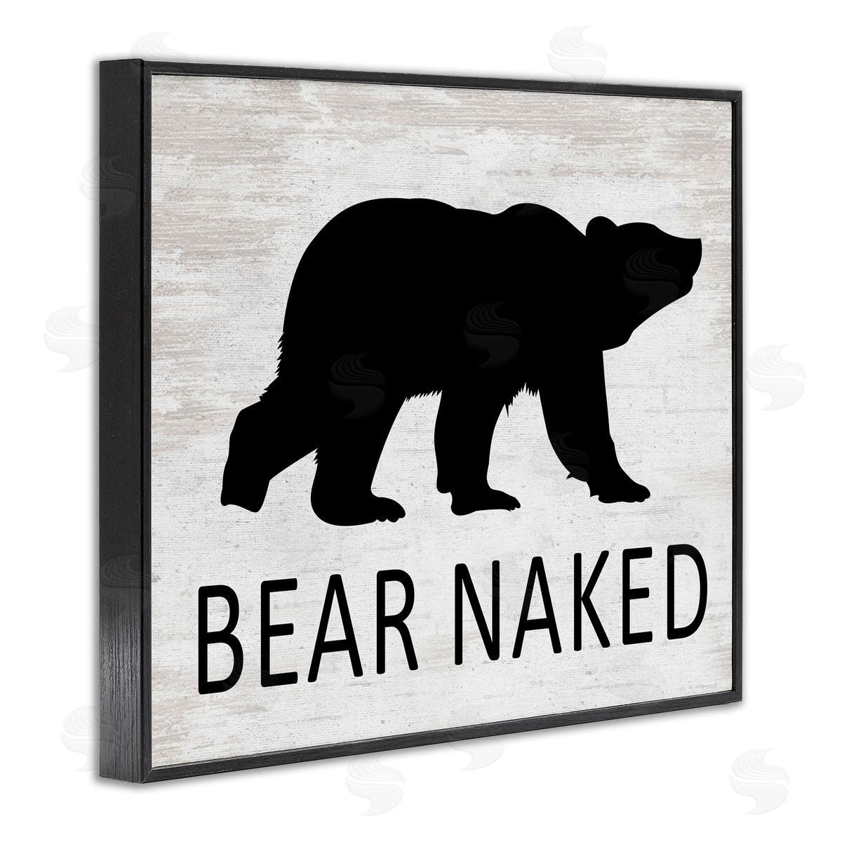 Lettered and Lined Bear Naked Humorous Cabin Typography Silhouette  Black Framed Giclee Wall Art Print