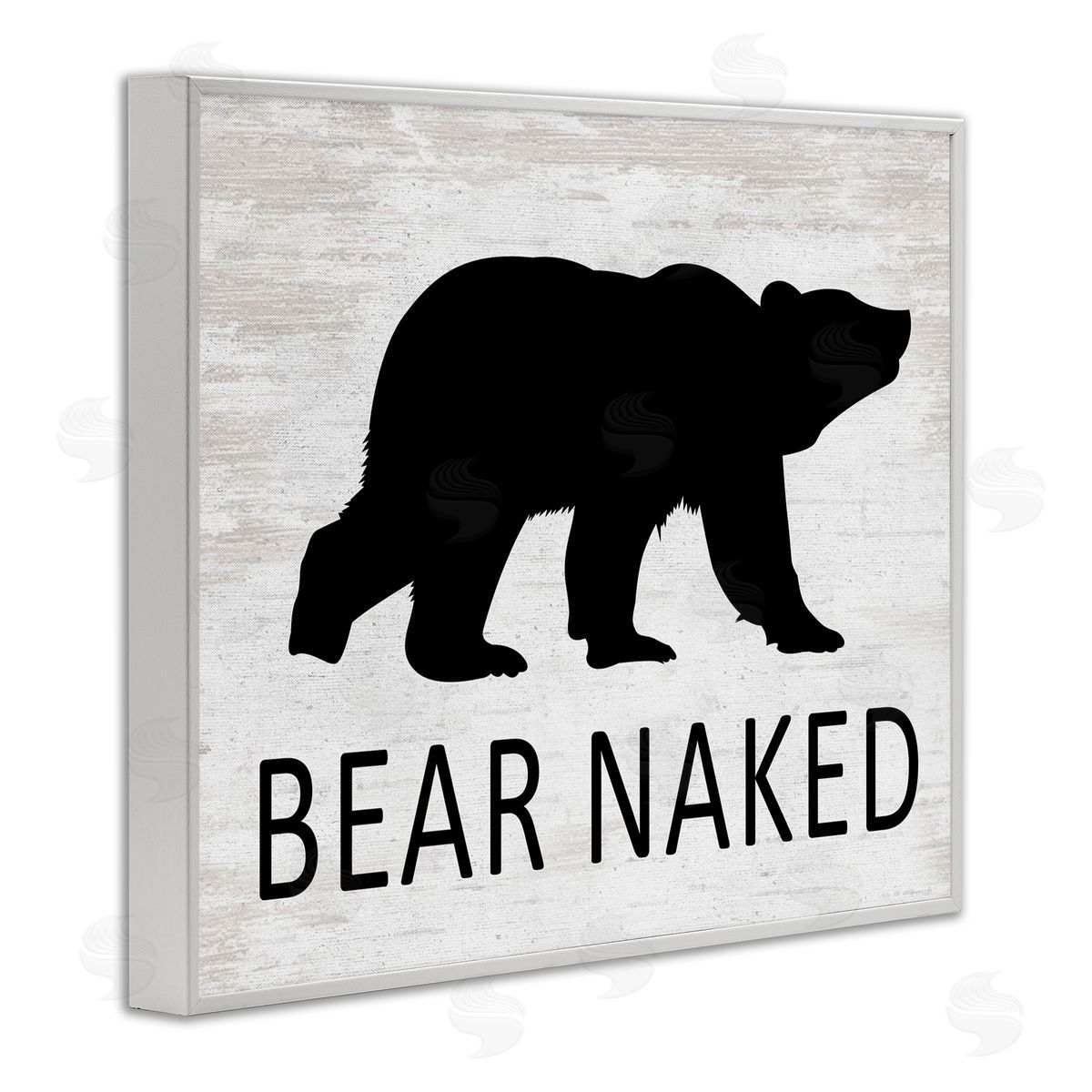 Lettered and Lined Bear Naked Humorous Cabin Typography Silhouette  White Framed Giclee Wall Art Print
