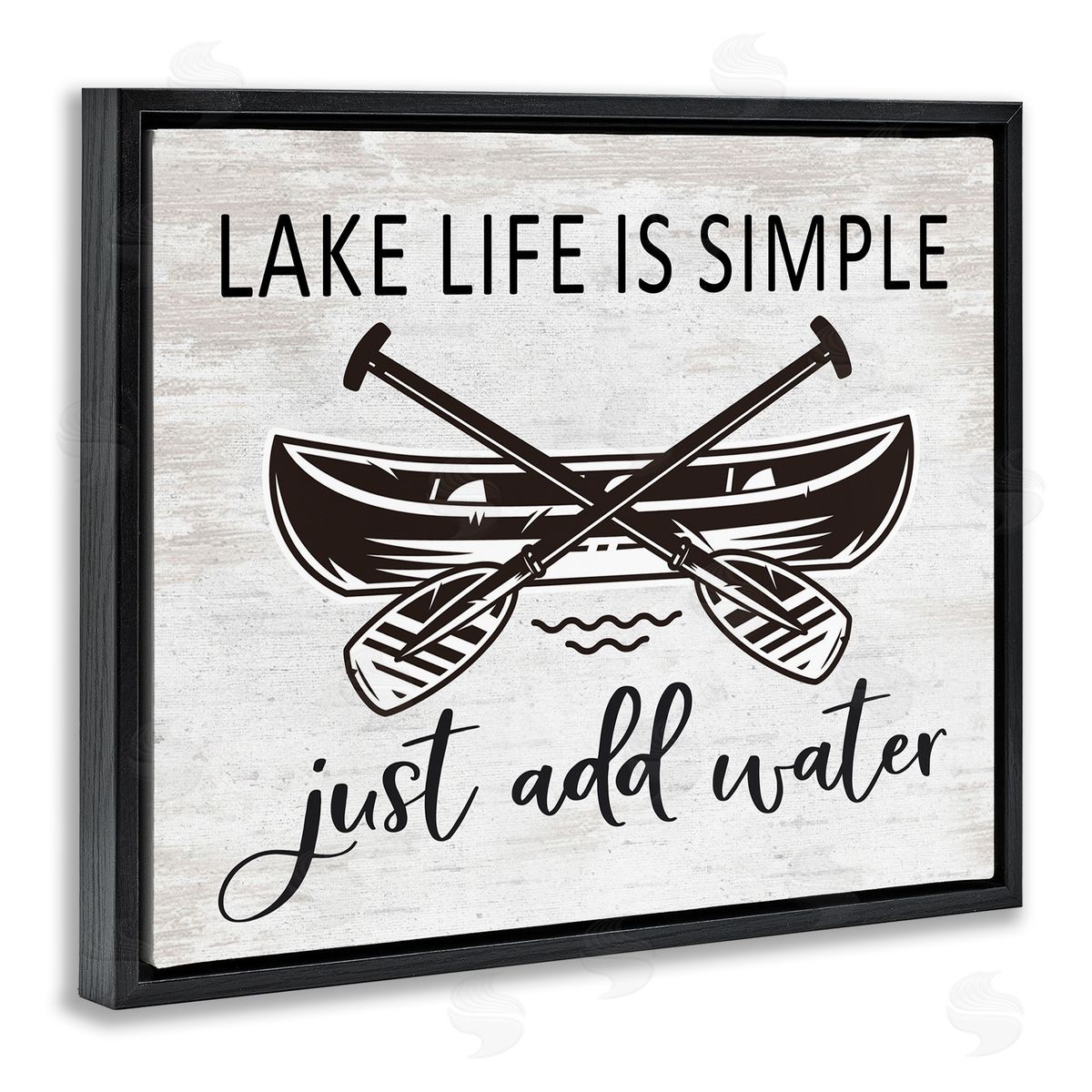 Lettered and Lined Lake Life Canoe Ores Rustic Cabin Typography  Black Floating Frame Canvas Wall Art Print