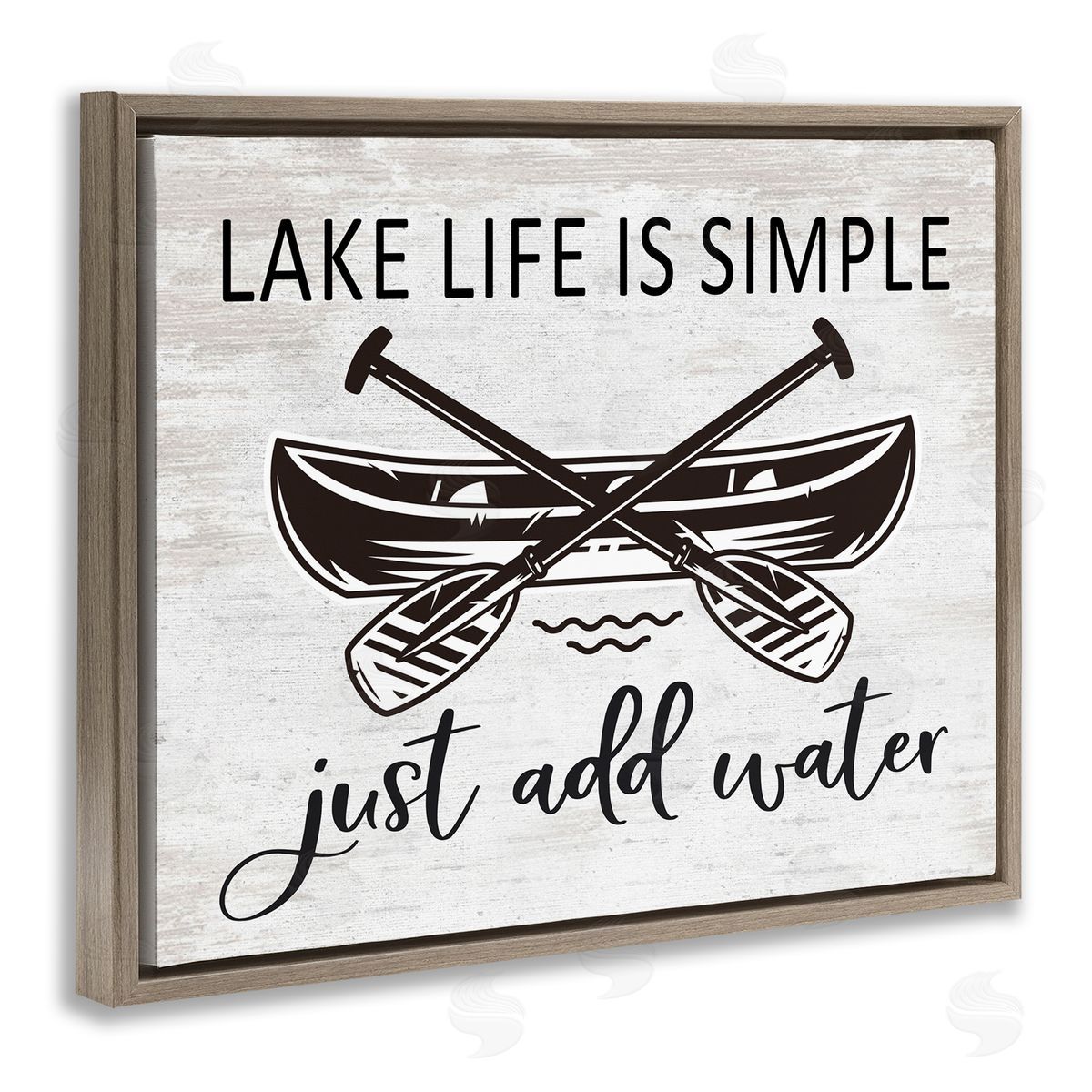Lettered and Lined Lake Life Canoe Ores Rustic Cabin Typography  Brown Floating Frame Canvas Wall Art Print