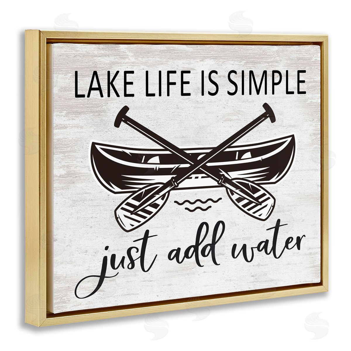 Lettered and Lined Lake Life Canoe Ores Rustic Cabin Typography  Gold Floating Frame Canvas Wall Art Print