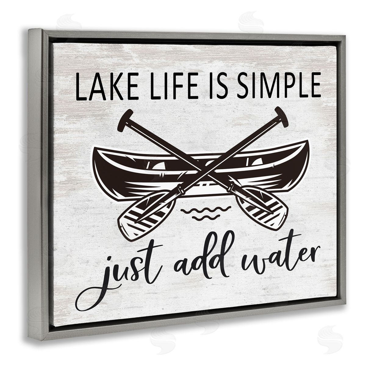 Lettered and Lined Lake Life Canoe Ores Rustic Cabin Typography  Gray Floating Frame Canvas Wall Art Print