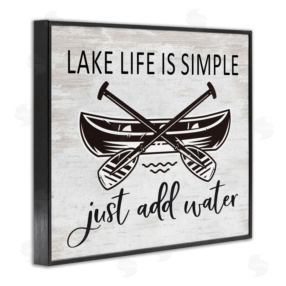 Lettered and Lined Lake Life Canoe Ores Rustic Cabin Typography  Black Framed Giclee Wall Art Print