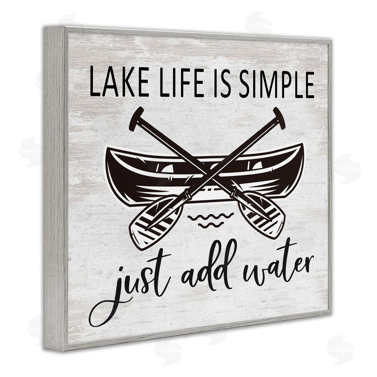 Lettered and Lined Lake Life Canoe Ores Rustic Cabin Typography  Gray Framed Giclee Wall Art Print